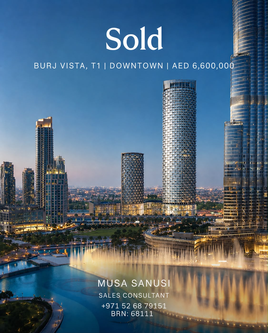 Sold Burj Vista Tower 1 Downtown Dubai AED 6.6M